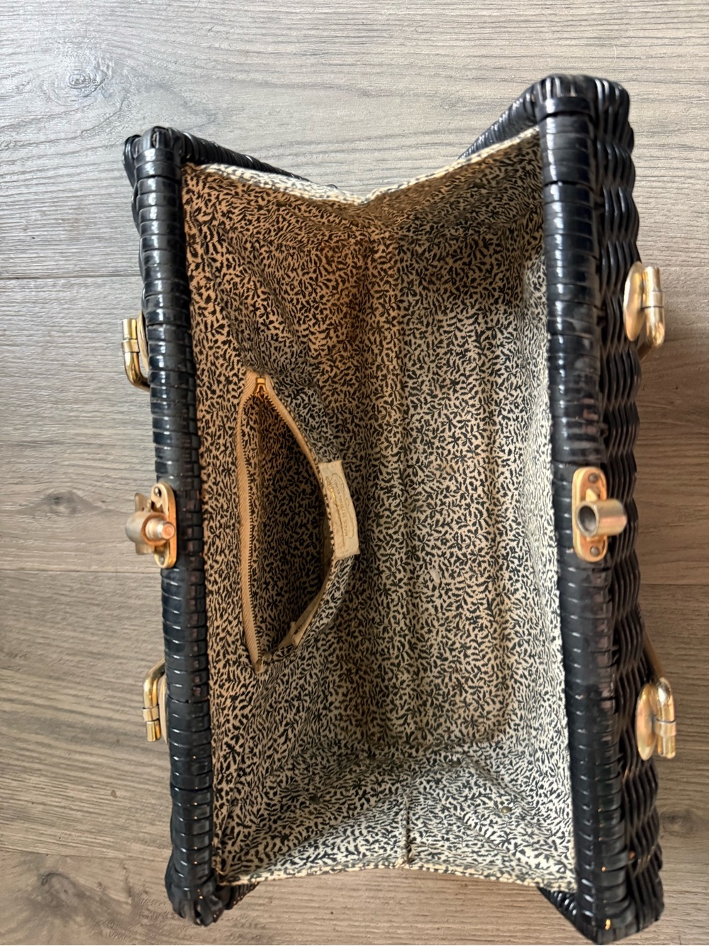 Black Woven Top-Handle Bag with Gold Hardware - Picture 2 of 7